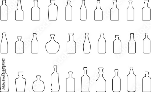 Bottle icon. Different silhouettes of bottle. Glass bottles symbols sign vector illustration