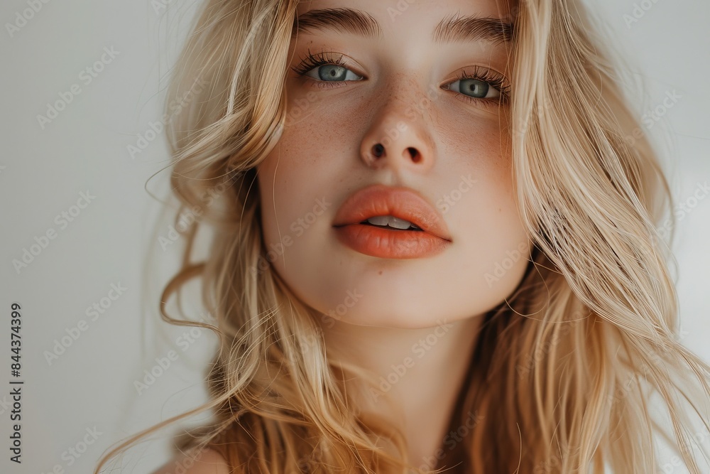 Close Up Portrait of a Woman With Shoulder-Length Blonde Wavy Hair Close Up Portrait of a Woman With Shoulder-Length Blonde Wavy Hair