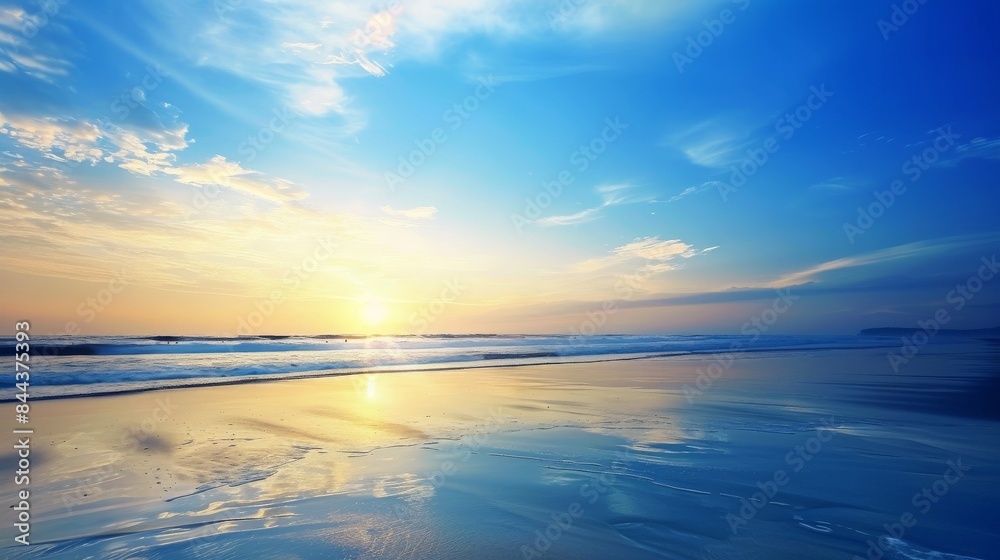 Obraz premium Tranquil Beach Sunset With Golden Reflection in the Water