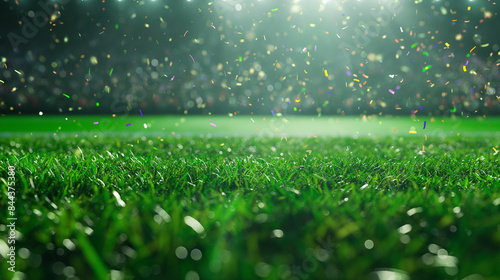 Stadium and green grass under stadium lights Bokeh effect sports banner design © atitaph
