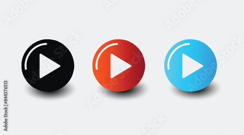 Round play button vector icons on transparent 