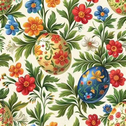 Generate a tileable background featuring Russian Orthodox Easter and festive traditions, ensuring no visible edges or seams, a seamless pattern