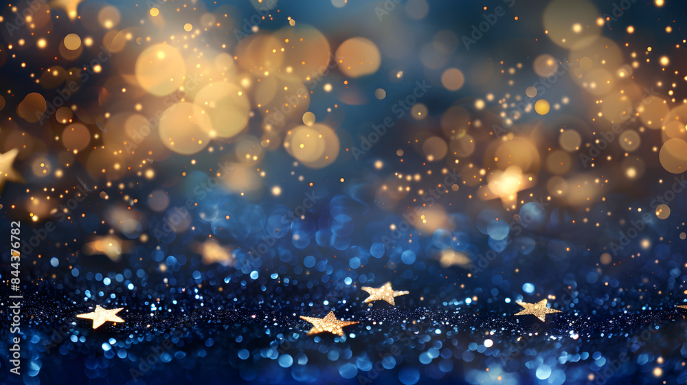 Gold and blue abstract background with stars. glitter bokeh for Christmas or New Year celebration Gold and blue abstract background with stars. glitter bokeh for Christmas or New Year celebration