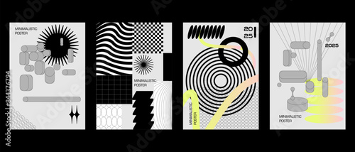 Posters with silhouette minimalistic basic figures, extraordinary graphic assets of geometrical shapes. Modern minimal print brutalist.