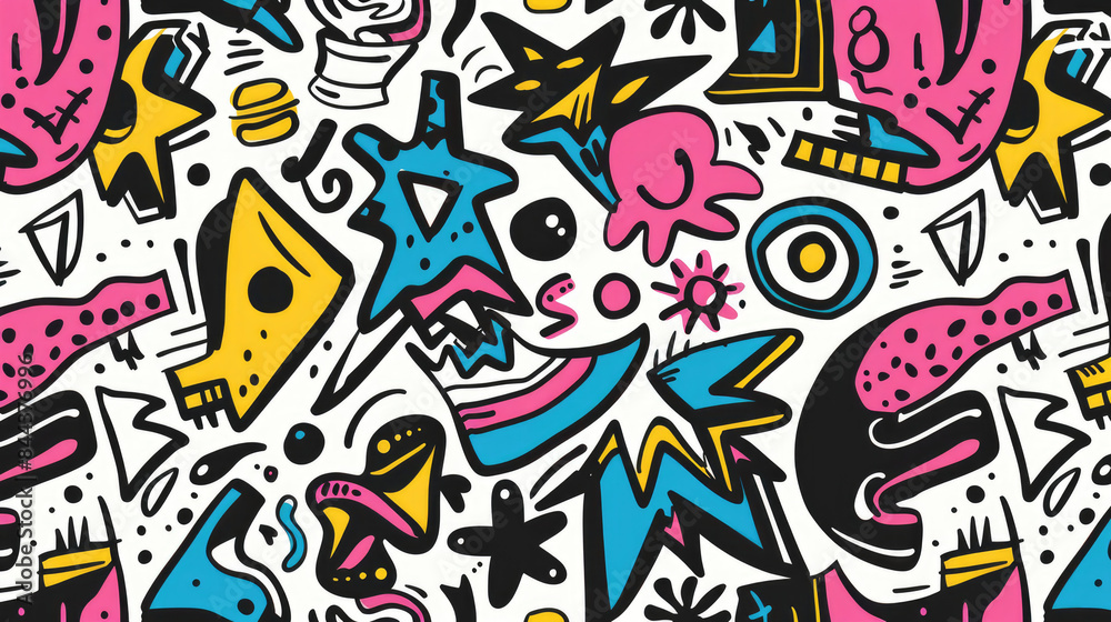 Colorful Funky Doodles Pattern. Whimsical and Fun Art Design Colorful Funky Doodles Pattern. Whimsical and Fun Art Design