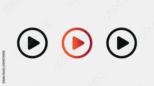 Round play button vector icons on transparent 
