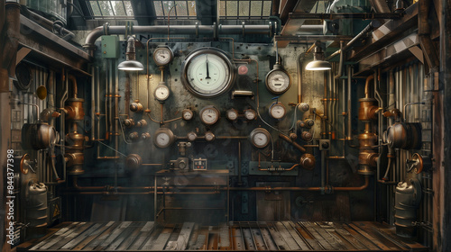 Wallpaper Mural A large industrial hall with numerous pressure gauges and pipes. Their complex network creates a dynamic composition, suggesting that this place may be the heart of an advanced production process. Torontodigital.ca