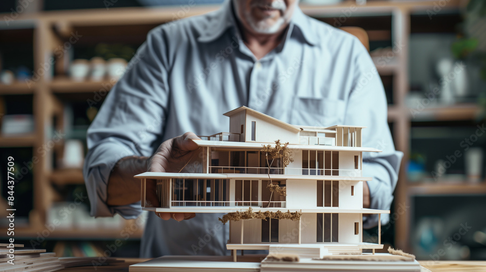 A man holding a model of a house. It symbolizes the dream of having your own place. A man holding a model of a house. It symbolizes the dream of having your own place.