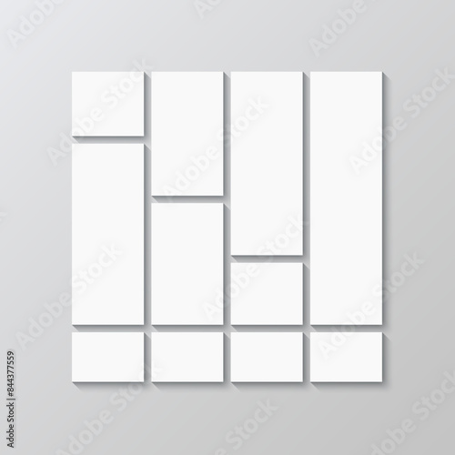 Gallery banner template. Portfolio images mockup. Photo collage square layout. Mosaic moodboard picture frame. Mood board background. Scrapbook grid. Album brandboard. Vector illustration