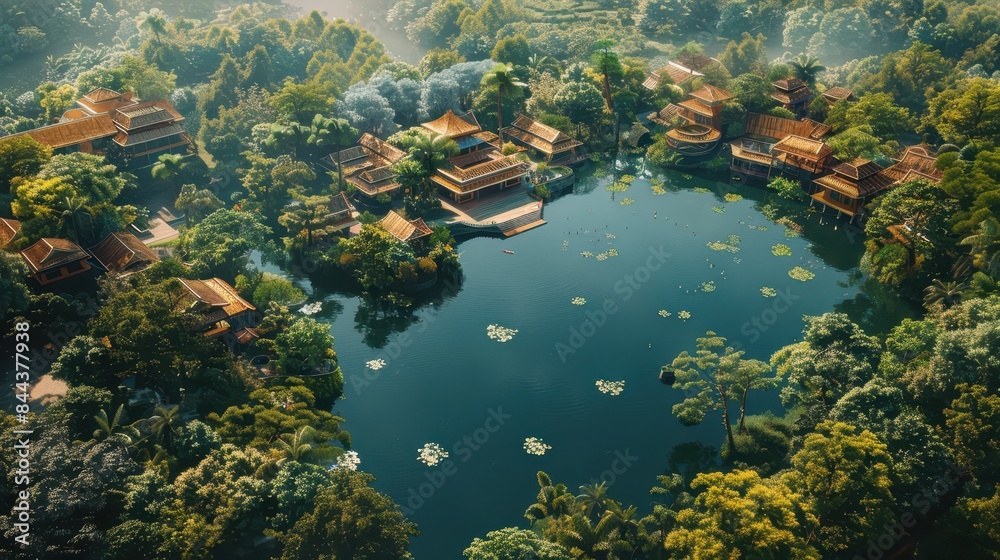 Serene Coastal Landscape with Island, Reef, and River Serene Coastal Landscape with Island, Reef, and River