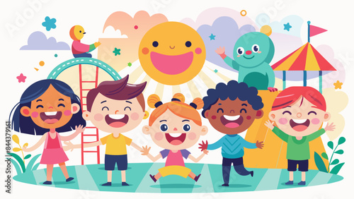 Vibrant Kids' Playground Adventure with Cheerful Cartoon Characters
