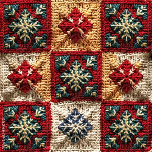 Generate a tileable background featuring cozy knit patterns and holiday sweaters, ensuring no visible edges or seams, a seamless pattern