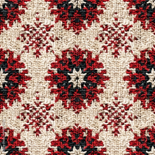 Generate a tileable background featuring cozy knit patterns and holiday sweaters, ensuring no visible edges or seams, a seamless pattern