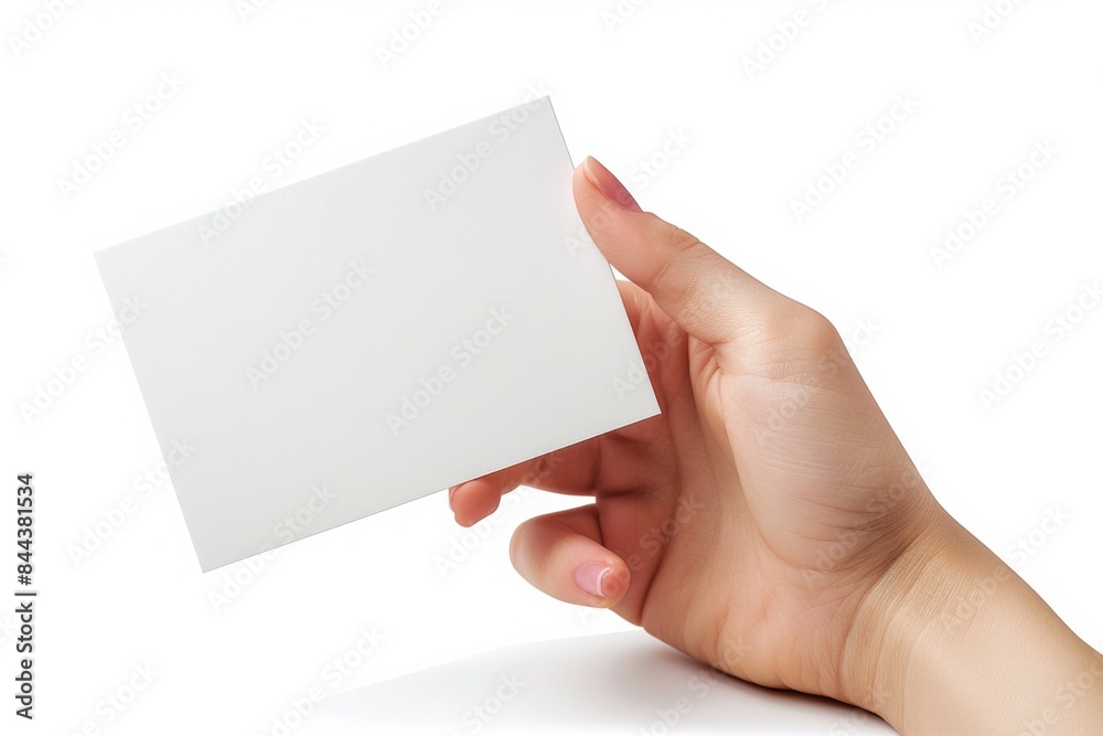 Blank White Card Mockup on Hand created with Generative AI Blank White Card Mockup on Hand created with Generative AI