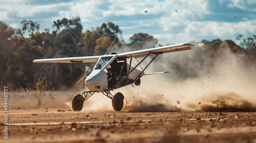 landing an ultralight aircraft on a dirt runway 