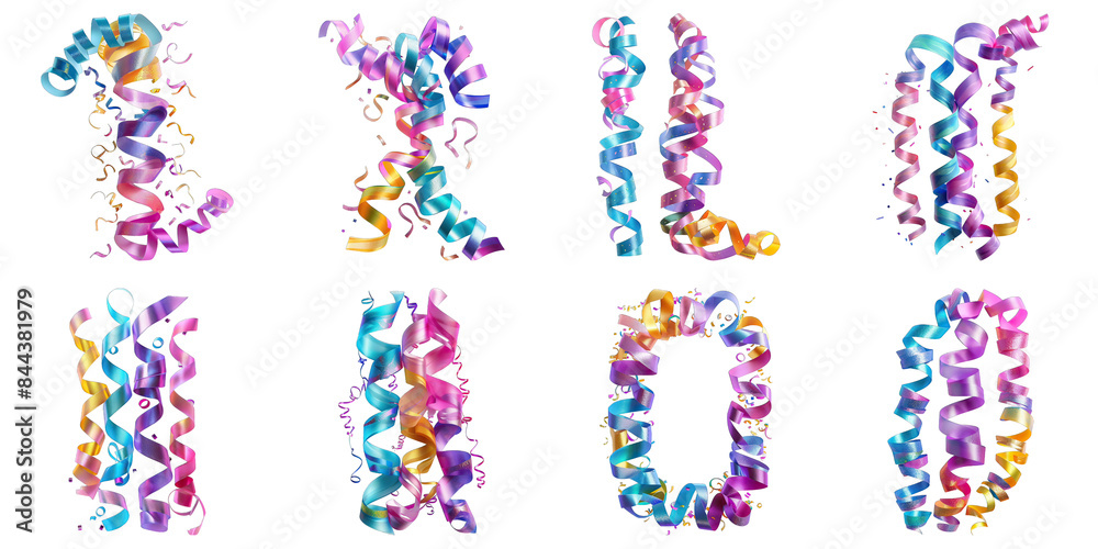 Set of Celebratory Streamers Border isolated on transparent png background. Generative ai Set of Celebratory Streamers Border isolated on transparent png background. Generative ai
