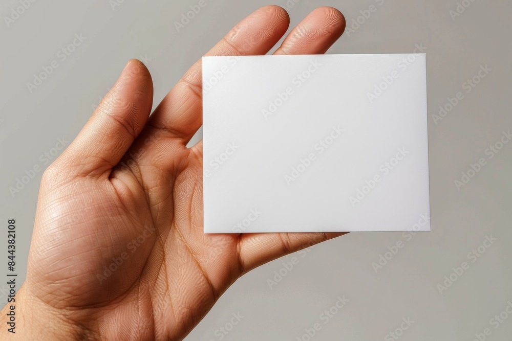 Fototapeta premium Blank White Card Mockup on Hand created with Generative AI