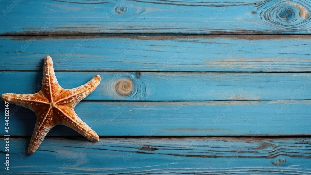 Starfish on Blue Wooden Background Starfish on Blue Wooden Background