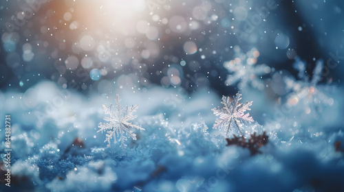 macro photography of snowflakes. blurry background. bokeh. winter  © Oleksandr