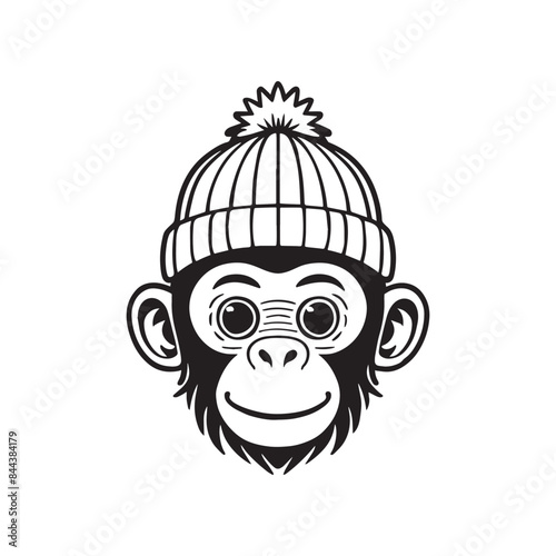 Illustration of a cute chimp head wear beanie