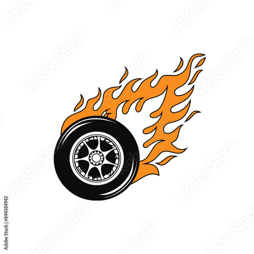 Illustration of race car tire flame fire
