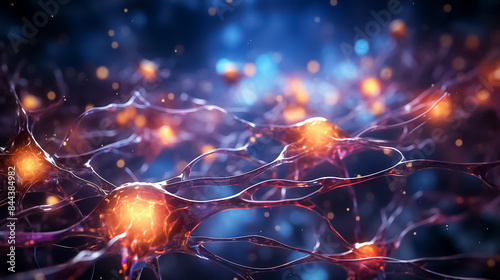 A close up of a bunch of glowing neurons