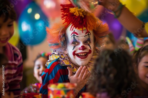 A Clowns Grin Amidst Birthday Festivities and Festive Balloons © Dmitrii