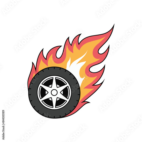 Illustration of race car tire flame fire