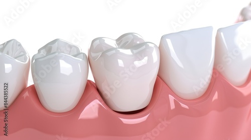 Installation process of a dental crown isolated on a white background