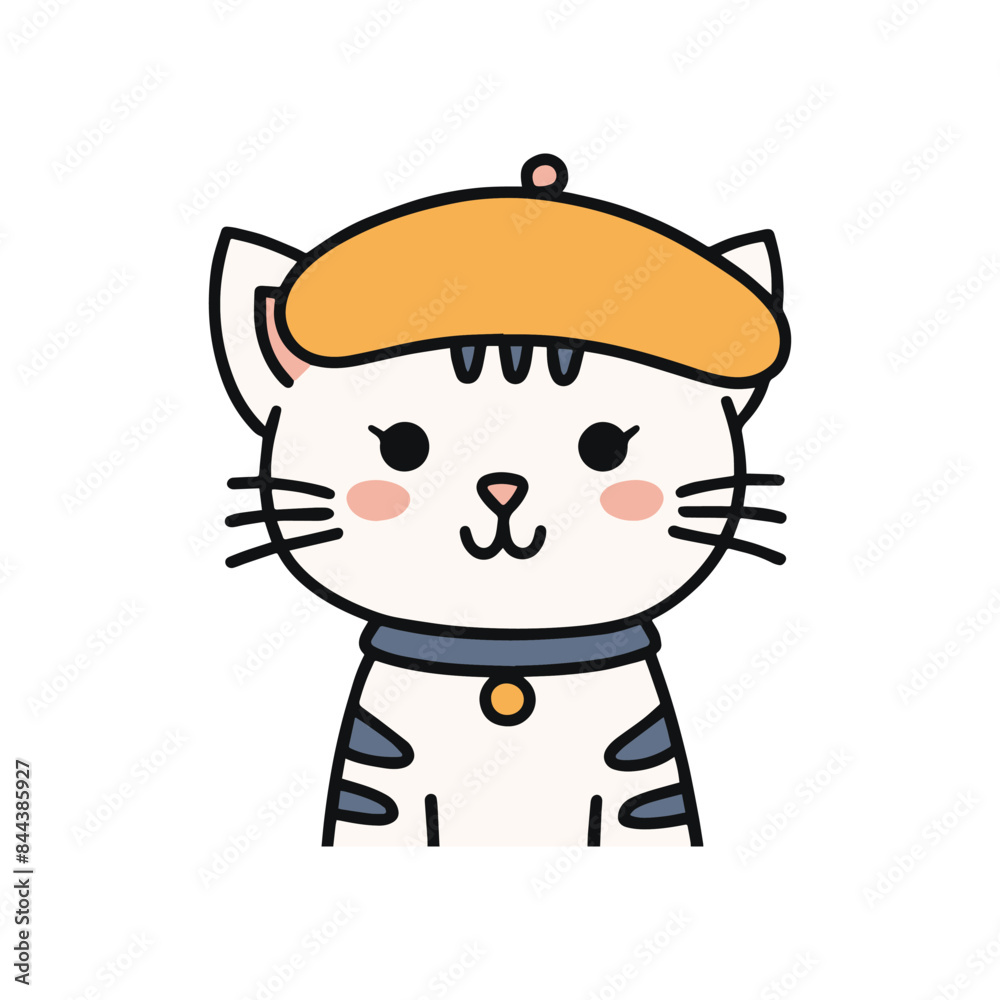 Illustration of cute cat wear beret hat