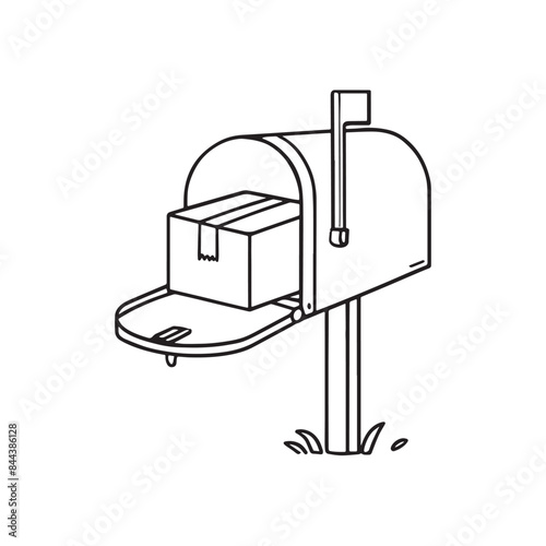 Illustration of box package in the mailbox