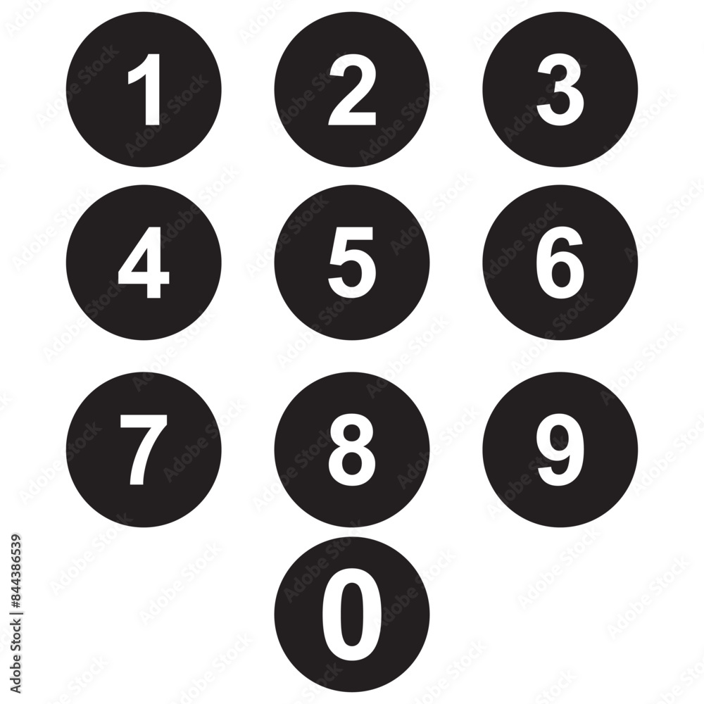 Set of 1-9 numbers icon vector. Numbers symbols vector. Number buttons set icons in black and white colors. vector illustration. Set of 1-9 numbers icon vector. Numbers symbols vector. Number buttons set icons in black and white colors. vector illustration.