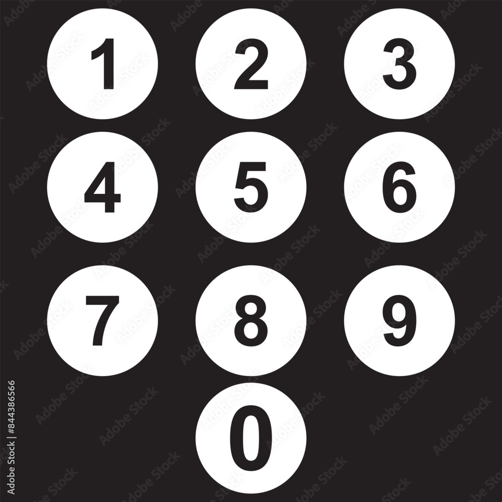 Set of  1-9 numbers icon vector. Numbers symbols vector. Number buttons set icons in black and white colors. vector illustration.