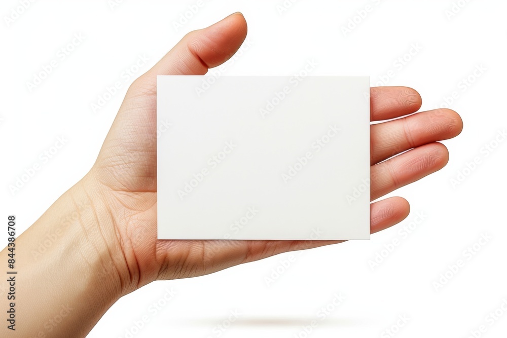 Obraz premium Blank White Card Mockup on Hand created with Generative AI