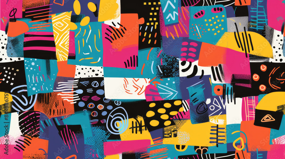 Dynamic Abstract Geometric Collage Seamless Doodle Pattern Dynamic Abstract Geometric Collage Seamless Doodle Pattern