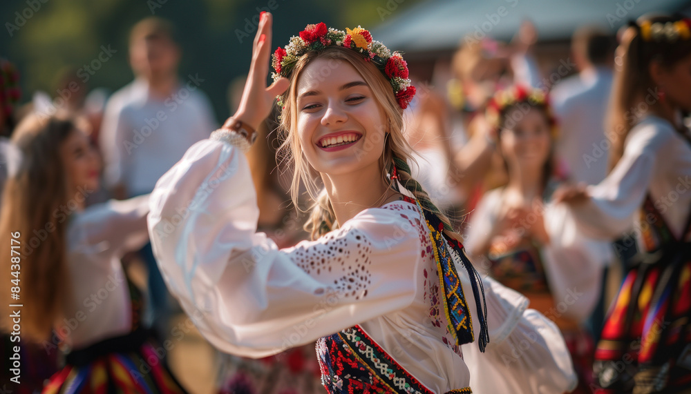A group of people enjoying a traditional dance at a cultural event, traditionaldance, cultural, joyful