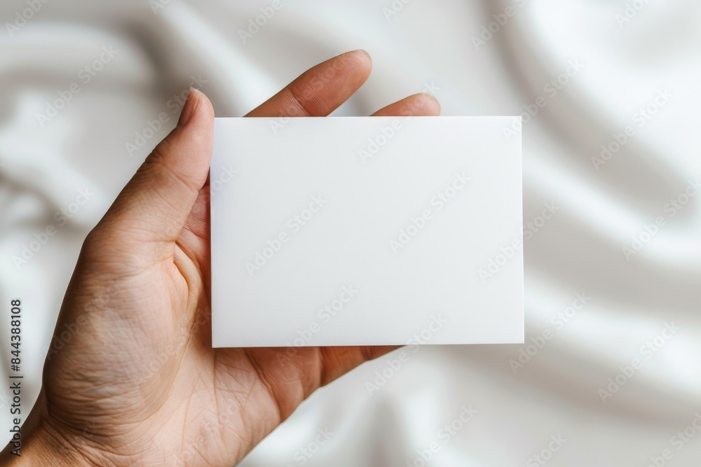 Obraz premium Blank White Card Mockup on Hand created with Generative AI