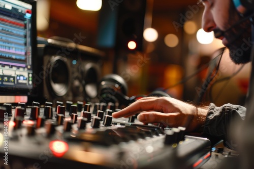 A Hand Reaching For The Perfect Sound In A Late Night Studio