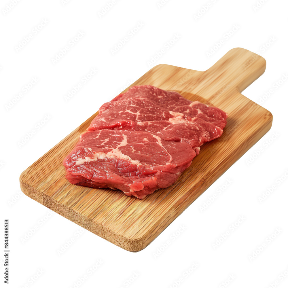 Fresh meat on a rustic wooden board isolated on transparent background. Fresh meat on a rustic wooden board isolated on transparent background.