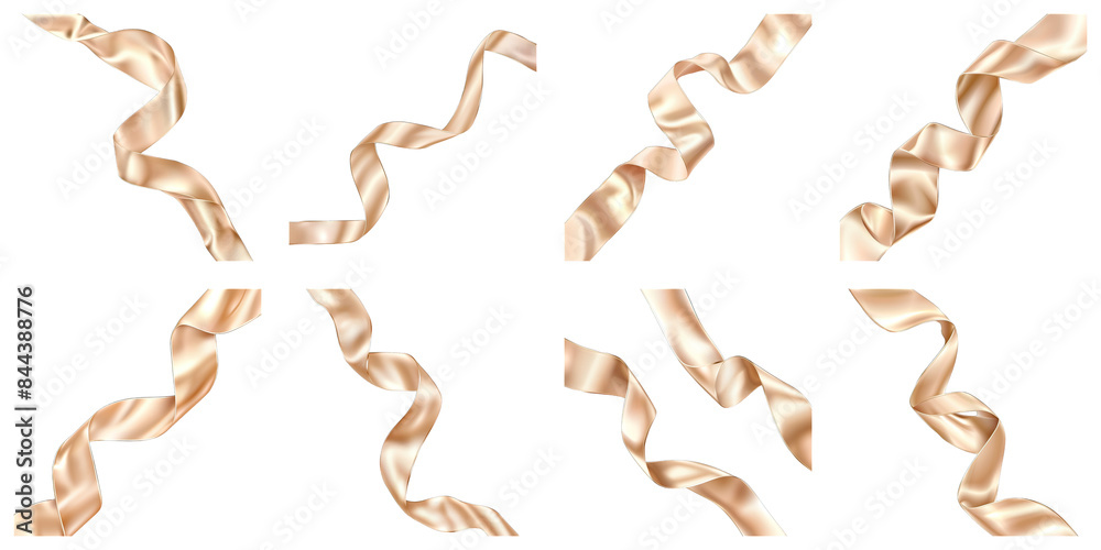 Set of Elegant Satin Ribbon Border isolated on transparent png background. Generative ai Set of Elegant Satin Ribbon Border isolated on transparent png background. Generative ai