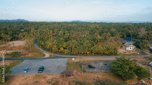 Aerial drone view of village scenery at Pantai Jambu Bongkok, Marang, Terengganu, Malaysia photo