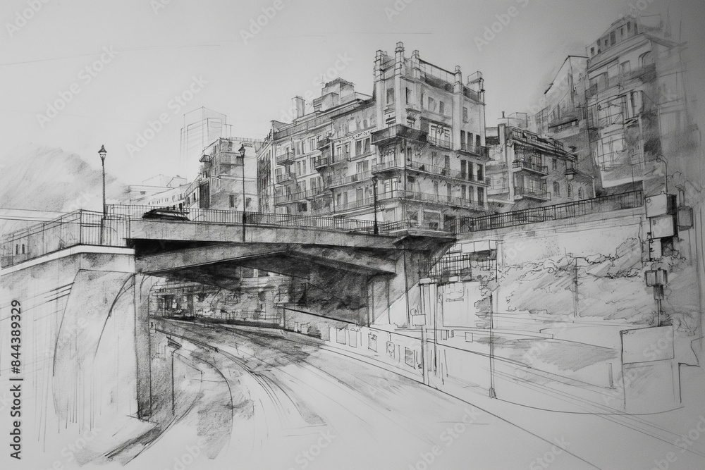 Pencil drawing of Pedestrian Street Arbat in the city center. View of buildings with landmarks. Hand drawn illustration in vector. Pencil drawing of Pedestrian Street Arbat in the city center. View of buildings with landmarks. Hand drawn illustration in vector.