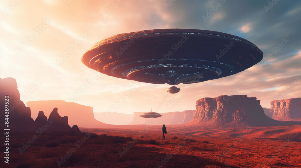 Giant alien ship over an alien planet Giant alien ship over an alien planet