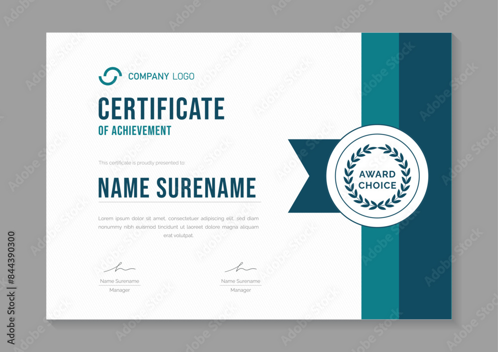 Fototapeta premium modern blue certificate design template. certificate of appreciation with gold badge