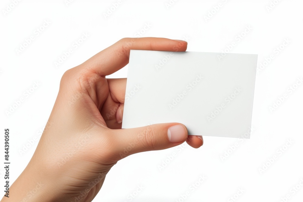 Blank White Card Mockup on Hand created with Generative AI Blank White Card Mockup on Hand created with Generative AI