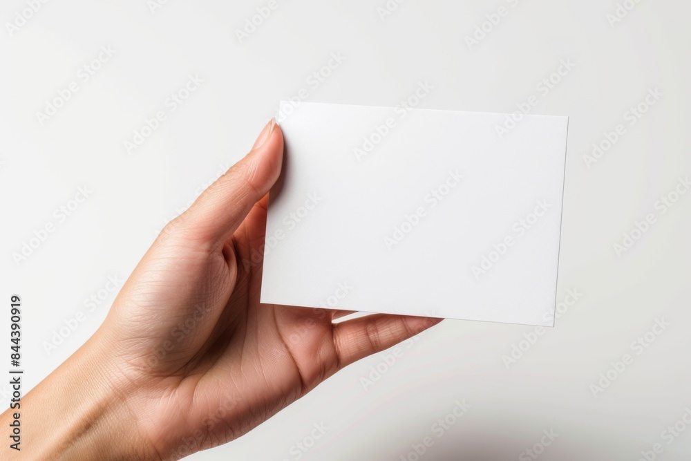 Blank White Card Mockup on Hand created with Generative AI Blank White Card Mockup on Hand created with Generative AI