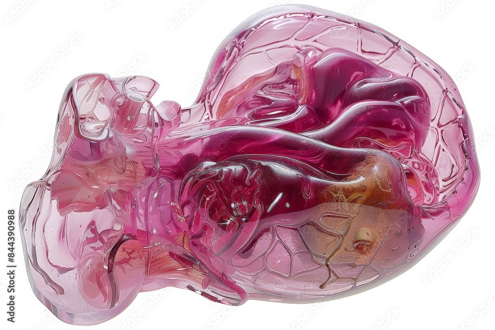 Obraz premium A detailed plastic model of the thymus gland, highlighting its shape, lobes, and position in the thoracic cavity. The model is isolated on a white background, ideal for educational use in immunology