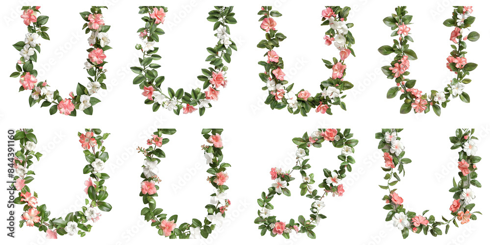 Set of Floral Garland Decorations isolated on transparent png background. Generative ai Set of Floral Garland Decorations isolated on transparent png background. Generative ai