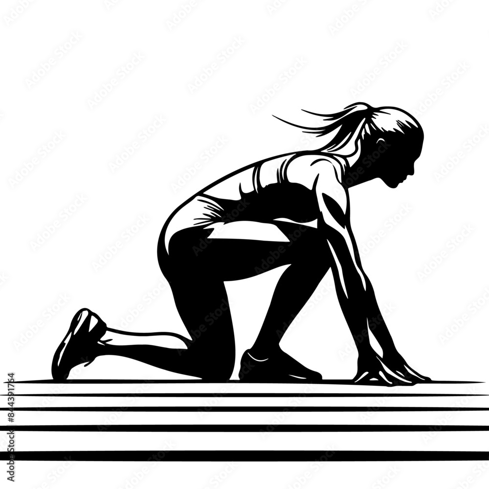 Female Runner Crouch Start Silhouette. Female Runner Crouch Start Silhouette.