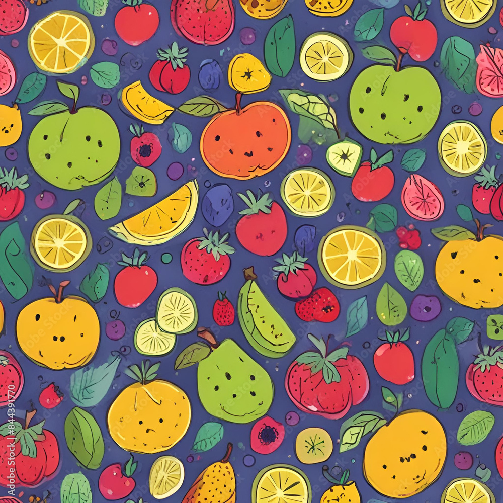 Seamless Pattern of all kind of fruit with simple design Seamless Pattern of all kind of fruit with simple design